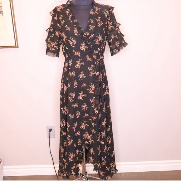 Amaryllis black floral ruffle wrap dress - Picture 4 of 4